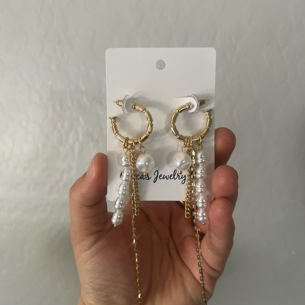 Gold and Pearl Hoop Earrings